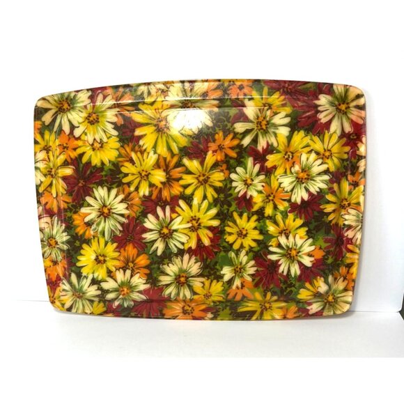 Vintage Daisy Floral Fiberglass Serving Trays Set Of 2 16"x21"x0.5" Rectangular - Picture 4 of 7